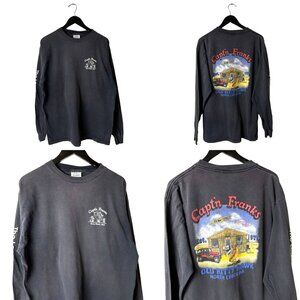 Vintage 90s Captn Franks T Shirt Adult Black XL Extra Large Graphic Tee Solid